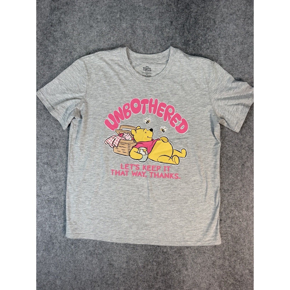 Disney Winnie the Pooh Unbothered T-Shirt Women's M Gray Pink Graphic Tee